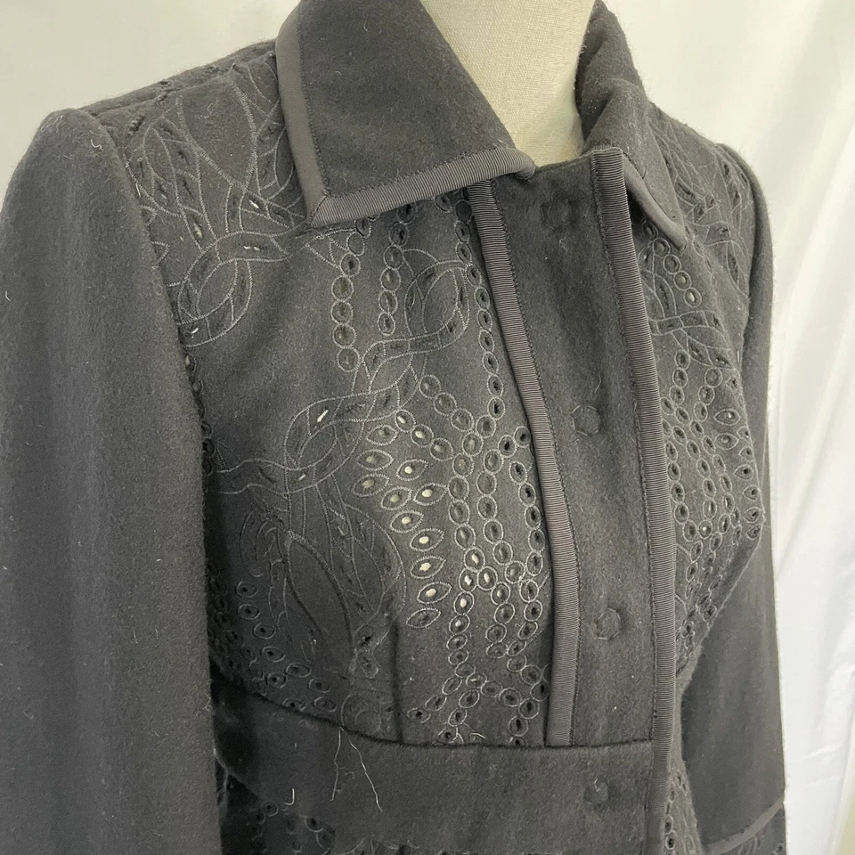 Abrigo Largo ECCOCI Negro Lana Bordado Talla 2 Recortes Chaqueta Foto 4 de 4