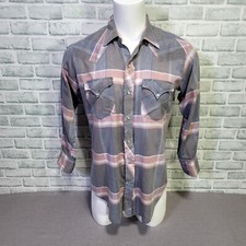 Vintage 70s H Bar C Ranchwear Mens 16-35 Lightweight Plaid Pearl Snap L/S Shirt