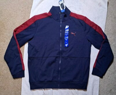 NWT Puma Men's Activewear Full Zip Track Jacket with Logo Peacoat Rhubarb Large