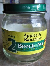 BEECH-NUT BABY FOOD JAR 4 OZ APPLES  BANANAS VINTAGE