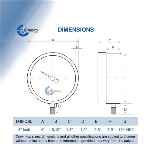 4" Pressure Gauge - Chrome Plated Steel Case, 1/4"NPT, Lower Side Mnt. 60 PSI - Picture 6 of 6