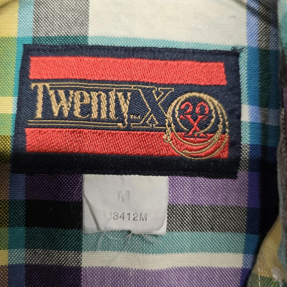 Camisa Twenty X Para Hombre Mediana Amarilla Azul Púrpura A Cuadros Manga Larga Abotonada *Defectos Foto 3 de 4