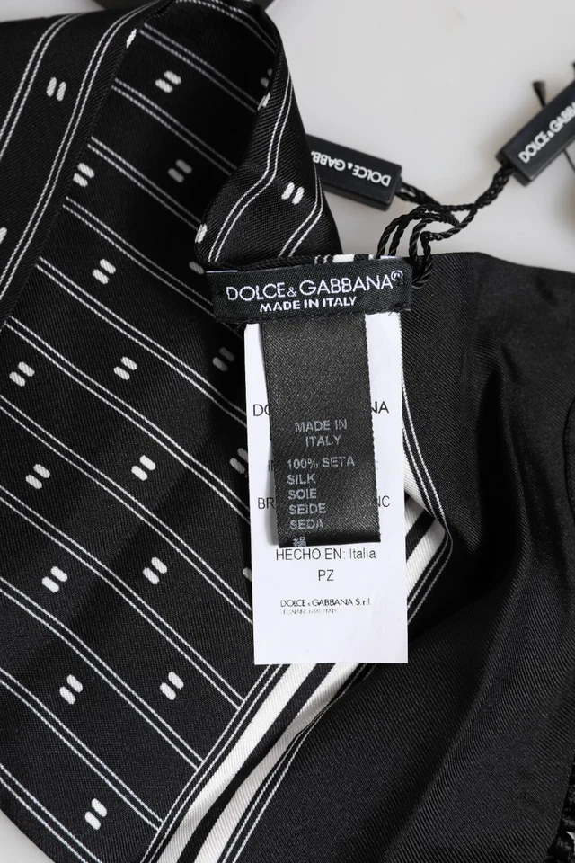 DOLCE & GABBANA Bufanda Negra Seda Estampada Flecos Hombres Foulard 138cm x 16cm 310usd Foto 4 de 4