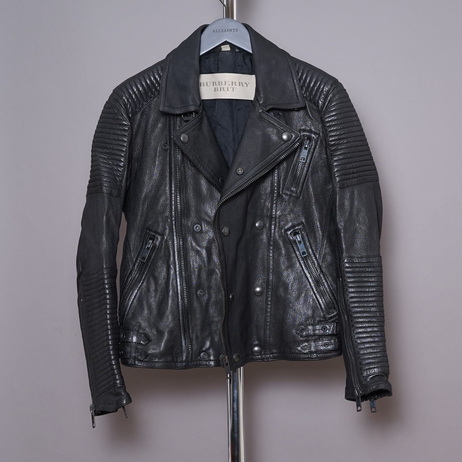 BURBERRY Leather Jacket LARGE Mens Black Brit Biker Runway Prorsum L Grail thumbnail 13