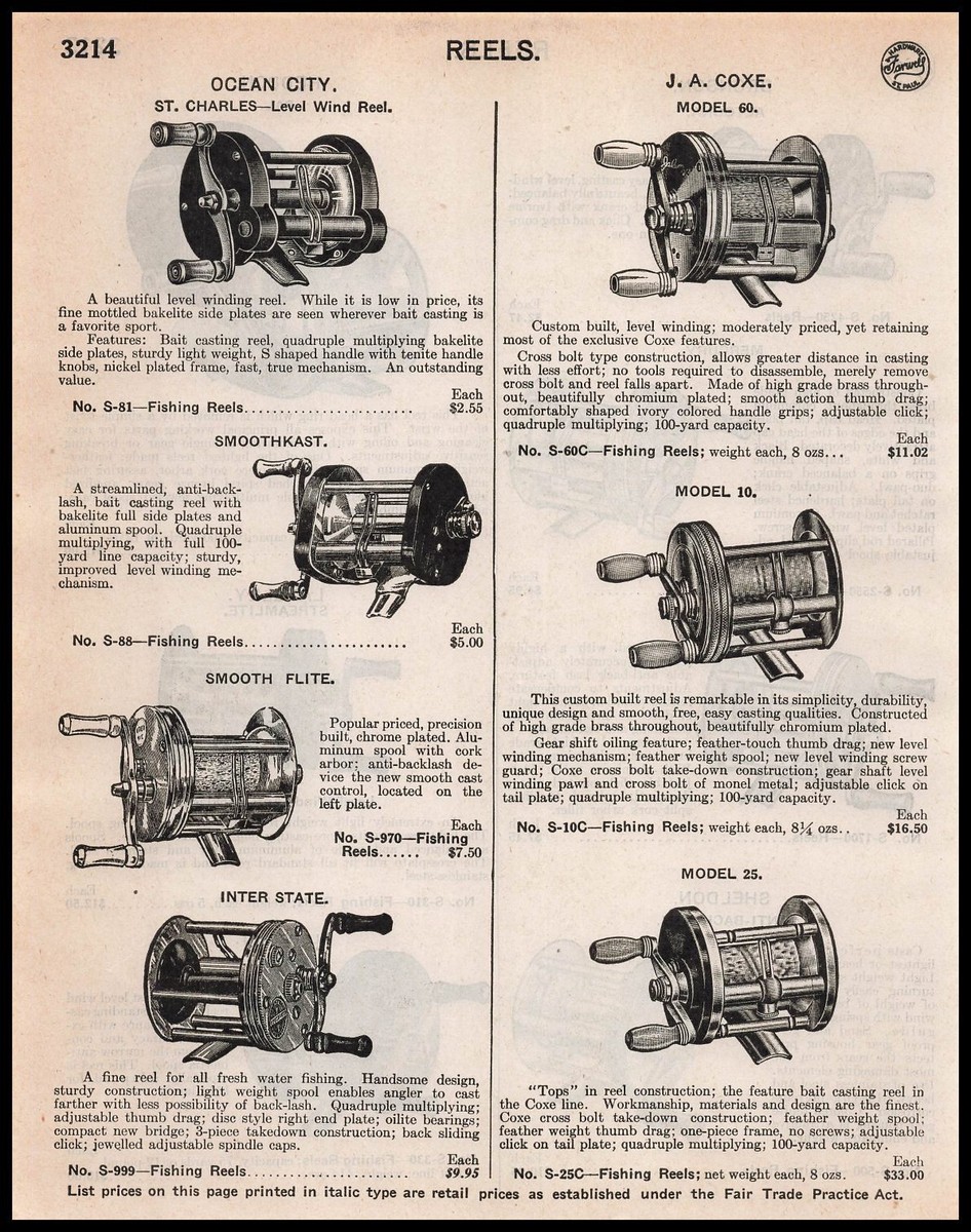 1948 J A Coxe Reel Co. Bronson Michigan Model 60 Fishing Reels 