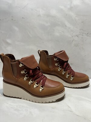 ZEROGRAND Cole Haan Stiefeletten   wasserdicht Damen Wanderer Eichel Keilabsatz   Größe 6