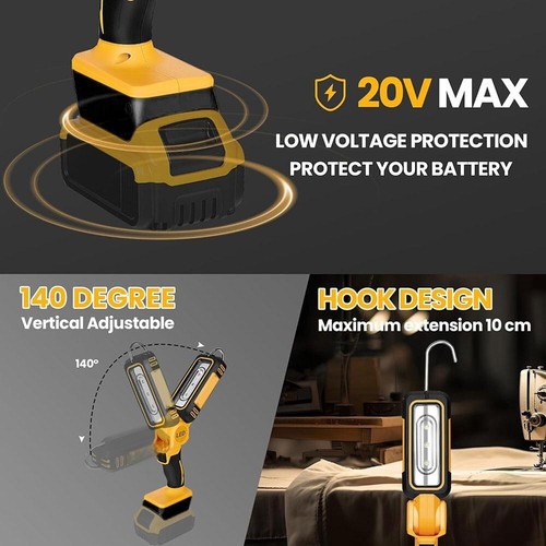 140° drehbare Handtaschenlampe kabellose LED Arbeitsleuchte für Dewalt 18V 20V Akku - Bild 6 von 9