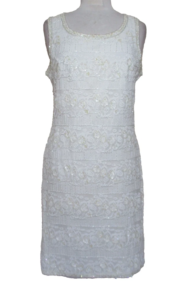 Conjunto de vestido y chaqueta vintage LAURENCE KAZAR 2 PIEZAS blanco con cuentas traje M/L para mujer Foto 2 de 4