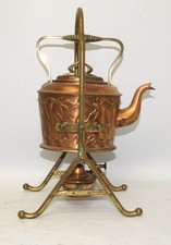 Gebr. Bing Teekanne mit Rechaud Spiritusbrenner, 1905 Kupfer Messing H. 36,0 cm