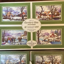 Vintage CURRIER & IVES BOXED CHRISTMAS CARDS 12 COUNT MADE IN USA Crafting Item