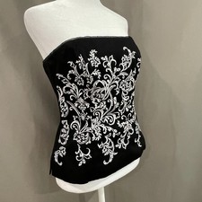 White House Black Market Corset Bustier Top Womens 4 Black Embroidered Strapless