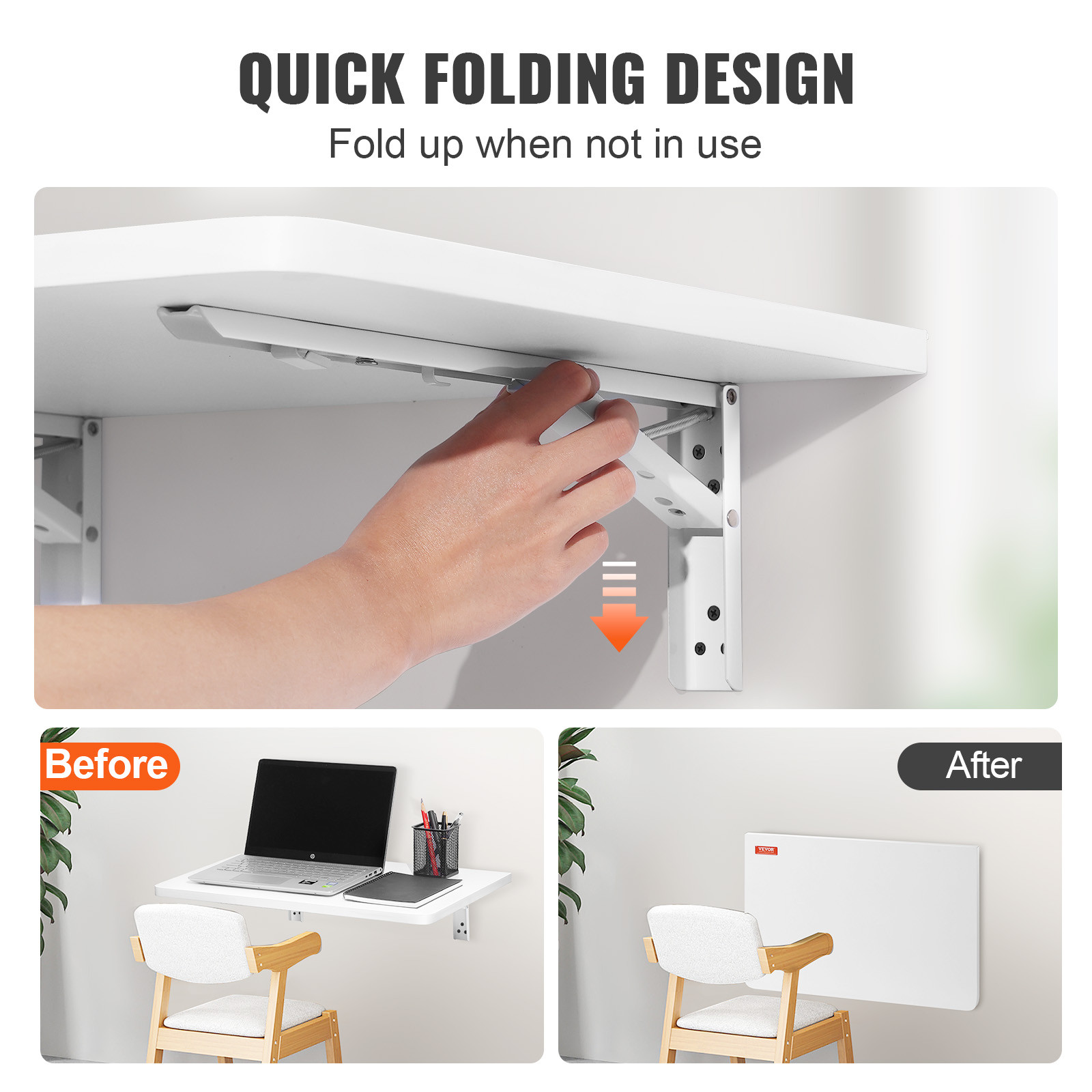 VEVOR Wall Mounted Folding Table Wall Mount Drop Leaf Tables 23.6" x 15.6"