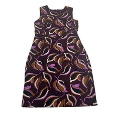 Ann Taylor A-Line Dress Petite's 2P Purple Brown Leaf Print Sleeveless Lined