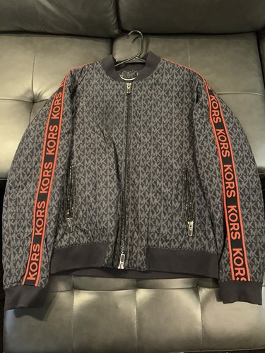 Michael Kors Monogram Track Taped Jacket Sweater Puffer Quilted Red NWT $300