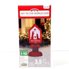 HOLIDAY TIME Joy to the World Sign 3.5FT Air blown Inflatable Lights Up Open Box