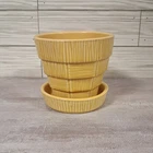 Vintage McCoy Yellow Basket Weave Planter with Saucer 4-Inch Flower Pot MCM