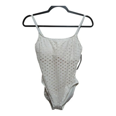 Carmen Marc Valvo Swimsuit Women's White Crochet One-Piece Sheer Size 10 NEW