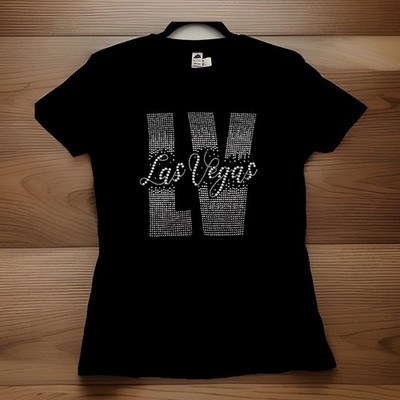New With Tag Black Women s Bling Las Vegas Short Sleeve T-Shirt