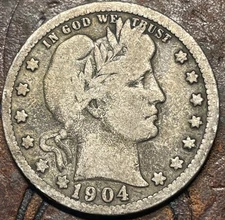 1904 BARBER QUARTER BETTER DATE USA 🇺🇸 HISTORIC SILVER COIN 🪙 