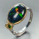 Jewelry gem3 ct+ Natural Black Opal Ring 925 Sterling Silver Size 6.5 /R455177