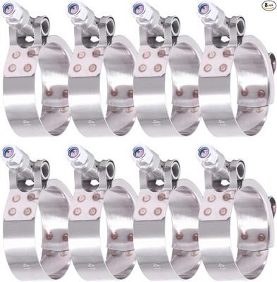 8Pcs Stainless Steel T-Bolt Clamps with Rounded Band Edges Heavy Duty  41-46MM