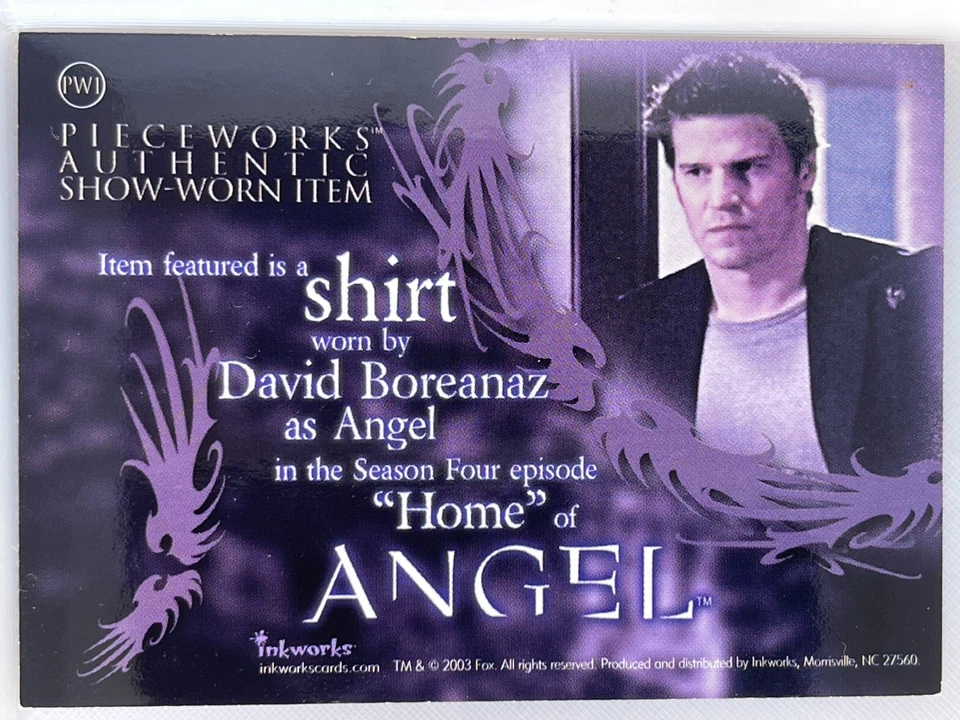 ANGEL SEASON FOUR PIECEWORKS COSTUME CARD PW1 DAVID BOREANAZ AS ANGEL - Image 2 of 2