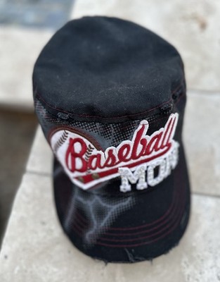 Leader L.O.G.A. Cadet Style Black Rhinestone Baseball Mom Distressed Cap Hat 