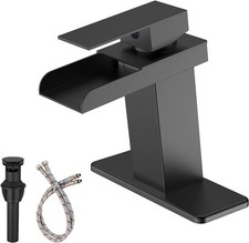 Waterfall Bathroom Faucet Single Hole, Matte Black Single Handle Bathroom
