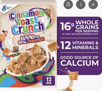 Delicious Cinnamon Toast Cereal, 12 Ounce Box for Breakfast or Snacking