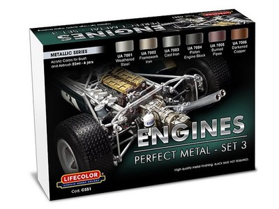 LifeColor Acrylic Paints Perfect Metal #3 Engines [Cars & Parts] (6x 22ml) CS51