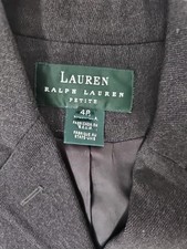 Lauren Ralph Lauren Women's Petite 4P Gray Wool Twill Button Blazer Pockets