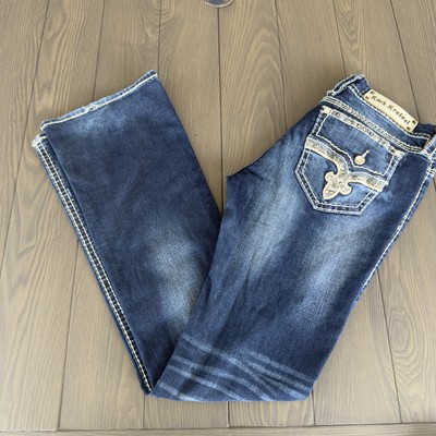 Rock Revival Bootcut Jeans Womens 31x34 Dark Blue Embellished Stretch Denim READ