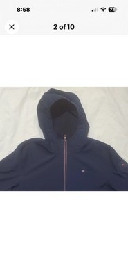 Tommy Hilfiger Navy Performance Jacket Hooded Water Wind Resistant Jacket M EUC