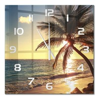 Quadratische Wanduhr Aus GehäRtetem Glas Tropischer Strand WeißE Zeiger 60X60 Cm