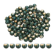100Pcs 8mm Round Ceramic Porcelain Beads, Emerald Green
