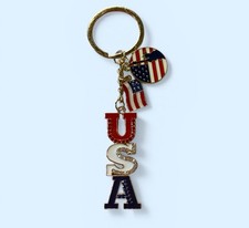 USA Keychain Bling 250 Years Keyring Patriotic Flag Statue Of Liberty Gold Tone