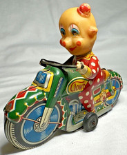 Haji Clown Town Friction Drive Motorcycle Vintage Toy Japan Wheel Shaft Bent