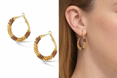Creolen  Perlen der Freude  - Beige & Gold nickelfrei Ohrringe Yehwang