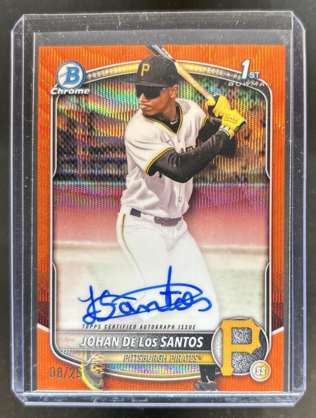 2025 Bowman Chrome Johan De Los Santos Auto Orange Wave Refractor 1st #/25