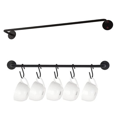 Coffee Mug Holder Wall Mounted Tea Cup Rack Rod with 5 Removable Hooks Organizer