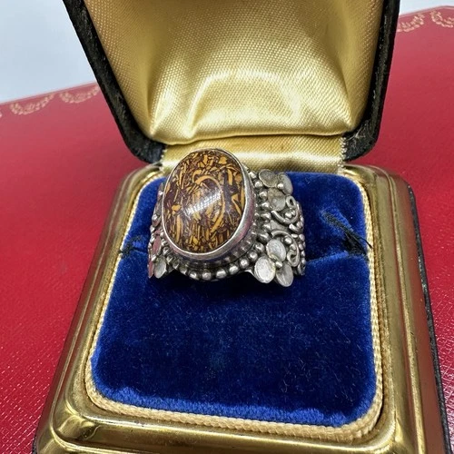 Vintage Natural Jasper Gemstone 925 Sterling Silver Ring Size 10