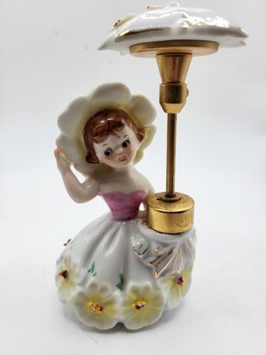 Vintage DeVilbiss Girl With Umbrella Porcelain 1950s Perfume Bottle Has Chips