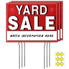 Yard Sale Signs, 3 Pcs Garage Signs with Metal Stakes, 17" x 13", Large, Red
