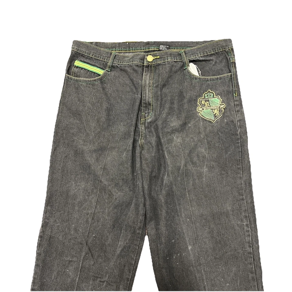 Jeans bordado vintage Red Ape 42x33 folgado Y2K streetwear skatista preto ponto chicote - Imagem 2 de 4