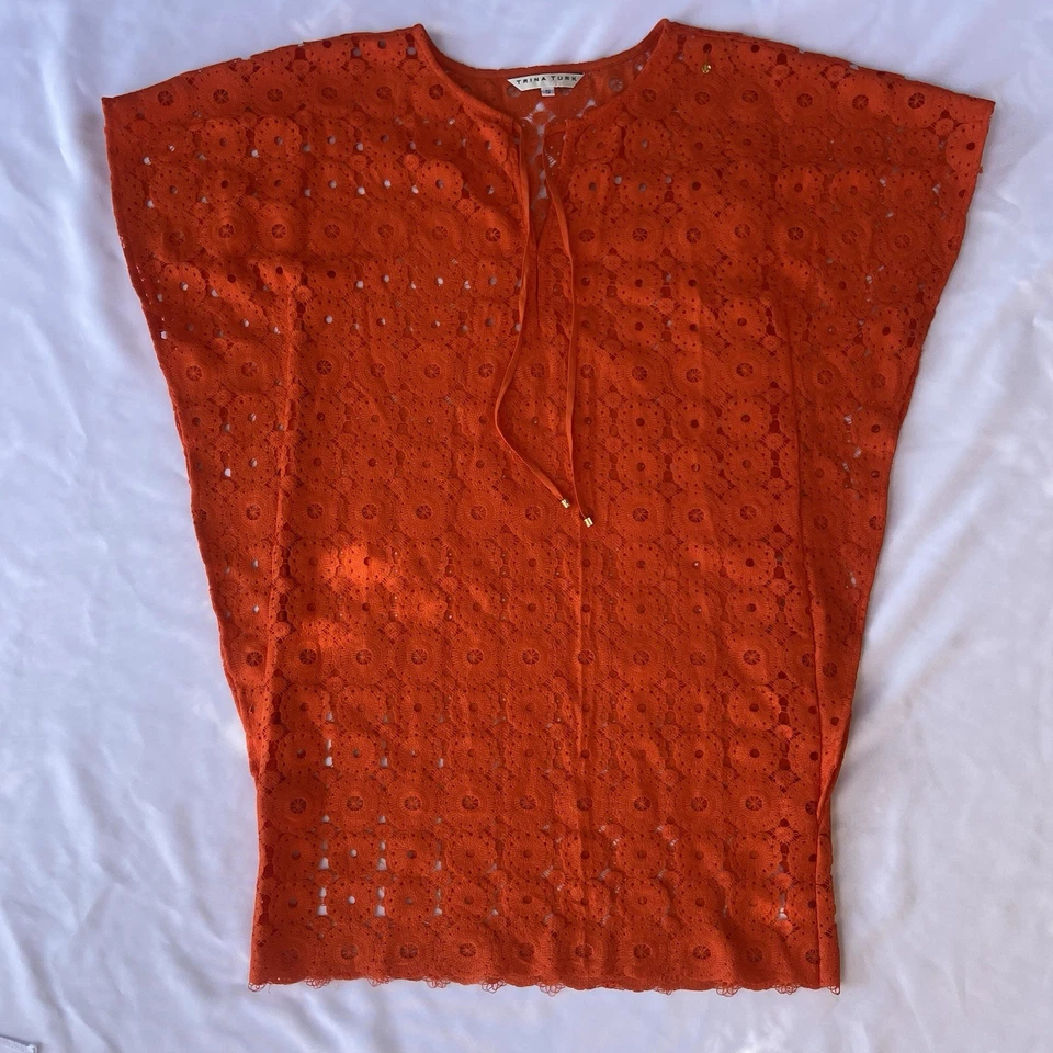 Vestido/o cubre natación Trina Turk talla pequeña naranja encaje Foto 2 de 4