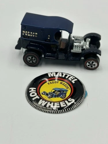 Vintage 1969 Hot Wheels Redline Paddy Wagon – Dark Blue – Police Van w/ Button