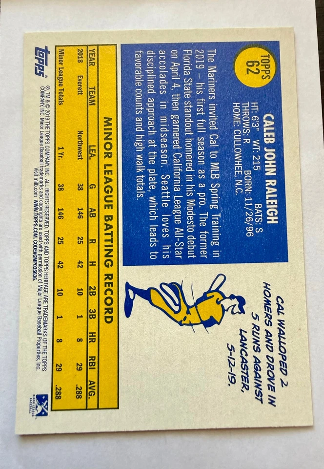 CAL RALEIGH - 2019 Topps Heritage Minor League #62 (2) Card Lot - Image 2 of 4