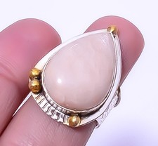 Amazonite - Beige 925 Silver Plated Two Tone Gold Plated Ring s.7 A325