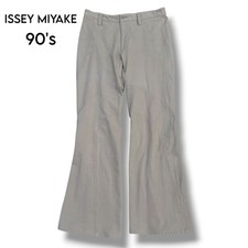 ISSEY MIYAKE 90s Flare Pants Beige Stitch Design Vintage Fashion