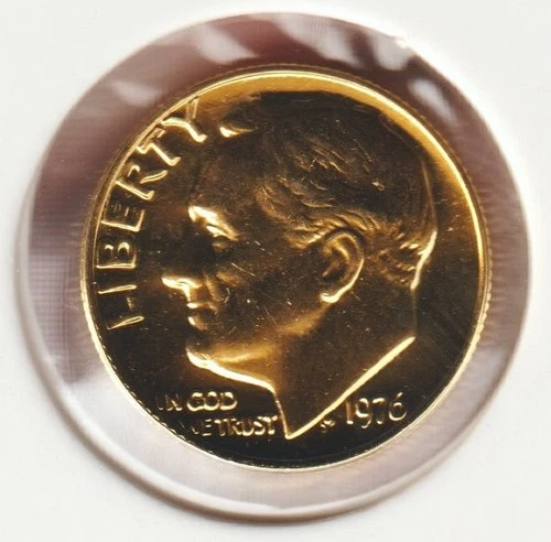 24k Gold Plate Rare Old US 1976 Liberty Roosevelt Dime Collector Collection Coin